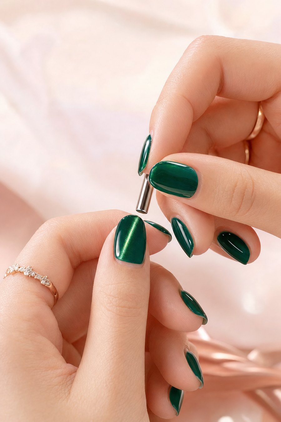 Hand with glossy cat-eye gel nails
