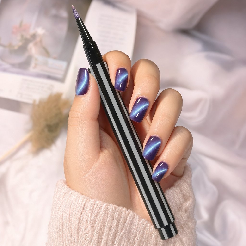 Galaxy violet cat-eye gel nails