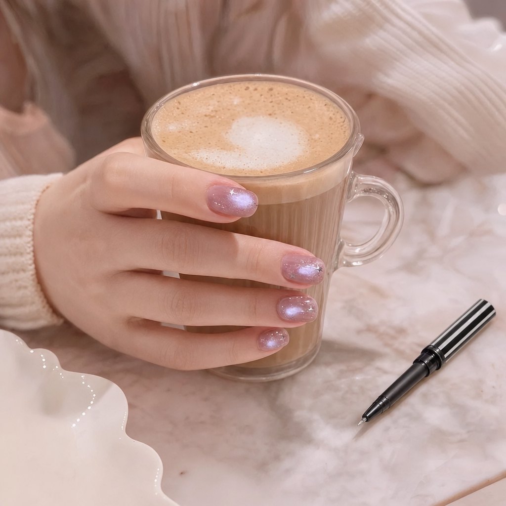 Pink Pearl cat-eye nails